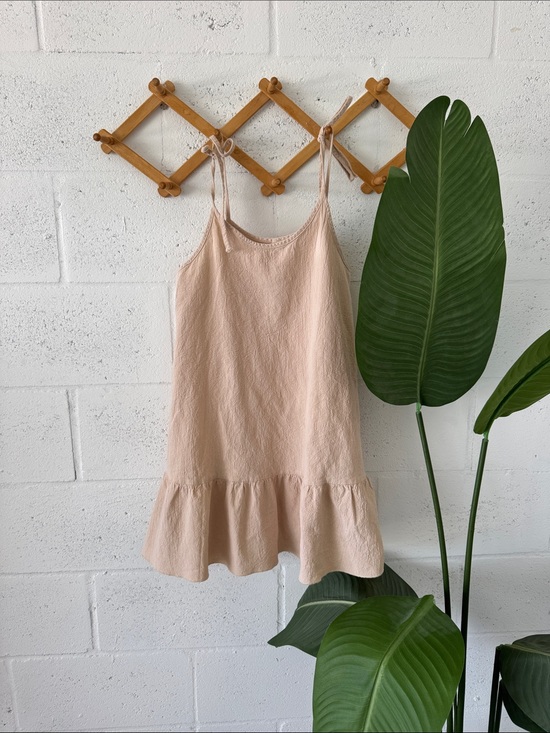 None Dresses & Skirts - Tan linen Ruffle-Hem Summer Beach Dress